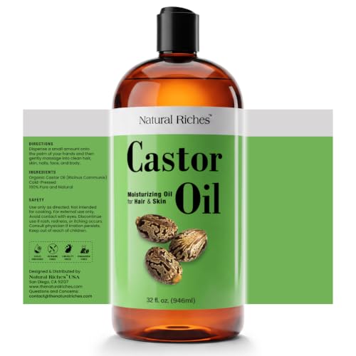 Natural Riches Castor Oil Cold pressed for Dry Skin Hair Loss Dandruff Thicker Hair - Moisturizes heals Scalp Skin Hair growth Thicker Eyelashes & Eyebrows