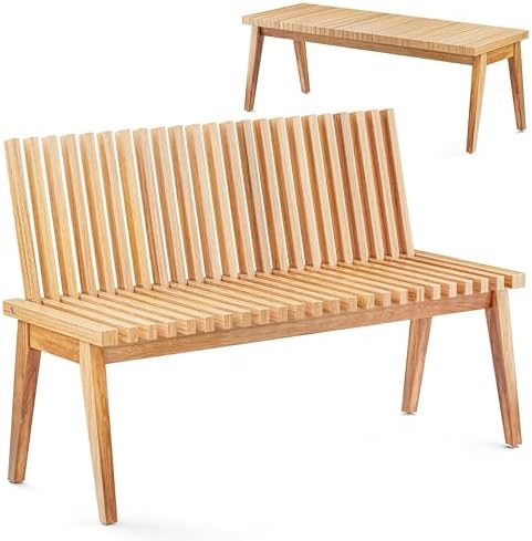 Melino Wooden Bench Outdoor 47" Convertible Acacia Wood Bench, Solid Wood Indoor Patio Benches for Outdoors
