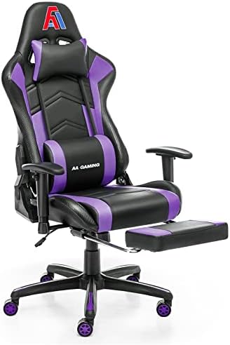AA Products Gaming Chair Ergonomic High Back Computer Racing Chair Adjustable Office Chair with Footrest, Lumbar Support Swivel Chair - Black