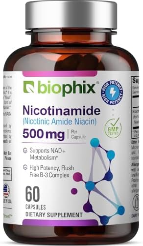 biophix B-3 Nicotinamide 500 mg 180 Caps - Nicotinic Amide Niacin Natural Flush-Free Vitamin Formula - Supports Skin Cell Health