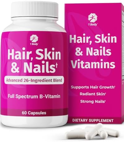 1 Body Hair Skin & Nails with Biotin, Vegan Vitamins, 60 Capsules | Look Good, Feel Confident. Supports healthy hair, skin, and nails as part of your daily beauty routine.*