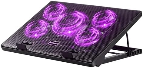 Kootek Laptop Cooling Pad Cooler Stand with 5 Quiet Fans for 12"-17" Laptop | 5 Fans, USB Powered, Laptop Cooling Stand with 2 USB Hub, 6 Adjustable Height, 360° Cooling Coverage, Anti-Slip, Blue LED
