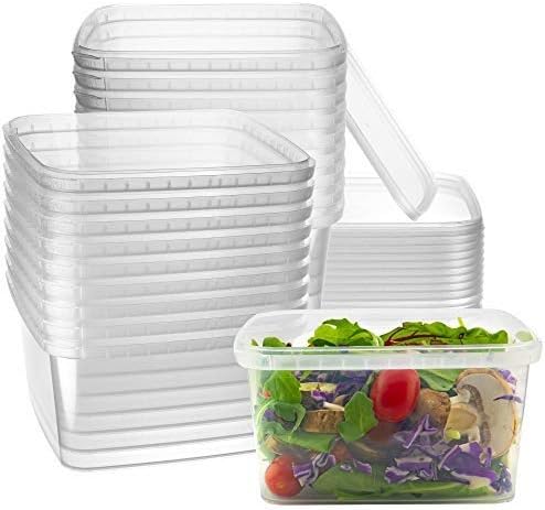 NYHI 32 oz 20 Pack Square Clear Deli Containers with Lids Disposable BPA Free Square Plastic Food Storage Containers with Lids Airtight for Meal