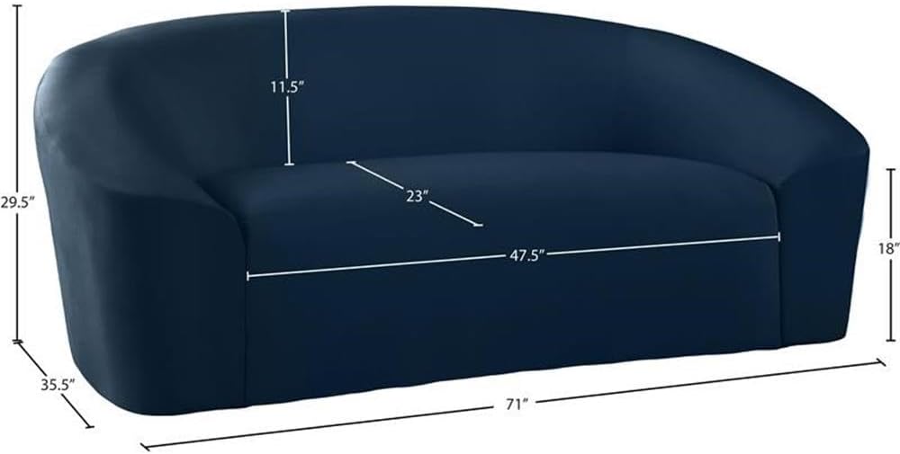 Meridian Furniture 610Black-L Riley Collection Modern | Contemporary Velvet Upholstered Loveseat with Rounded Contemporary Design, Black