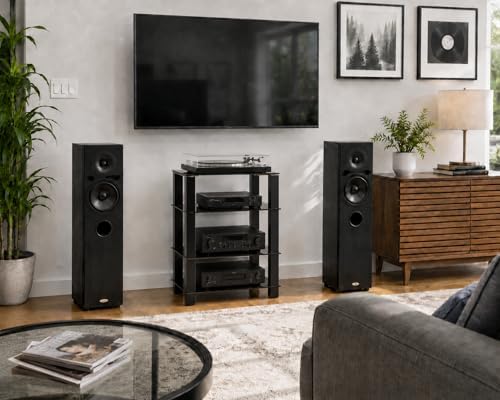 FITUEYES 4-Tier Media Stand Audio/Video Component Cabinet with Glass Shelf for Xbox One/ps4 AS406002GB