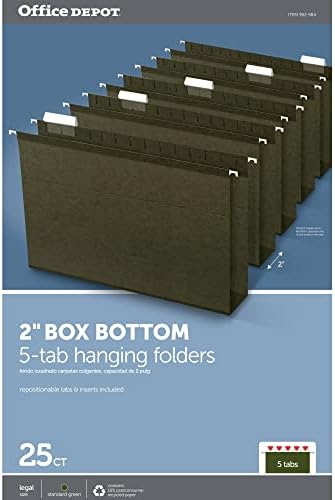 Office Depot Box Bottom Hanging File Folders, 2in. Expansion, Legal Size, Standard Green, Pack Of 25, 406090OD