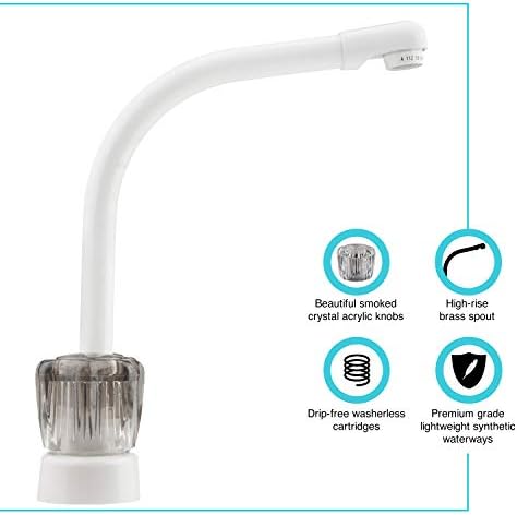 Dura Faucet DF-PK210S-BQ RV Hi-Rise Kitchen Sink Faucet (Bisque) | Tall spout with smoked acrylic knobs makes filling big pots easy.