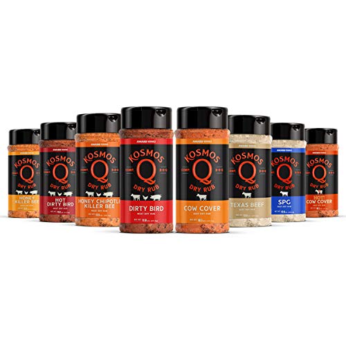 Kosmos Q BBQ Grill Spices & Seasonings Set, Father’s Day Gift for Him, 8 Flavor BBQ Rub Variety Pack with Cow Cover, Dirty Bird, SPG & More