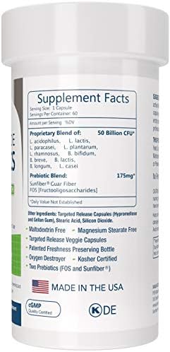 Clinical Grade Probiotics, 50 Billion CFUs, 60 Capsules | 10 Strains, Built-In Prebiotic, 2 Month Supply, All Natural, 100% Made in USA