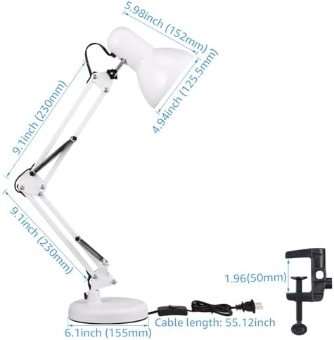 TORCHSTAR Metal Desk Lamp, Adjustable Swing Arm, E26, Black | Architect Gooseneck Multi-Joint Clip Table Lamp with Plastic Clamp, for Home Office, Work, Study, Reading, Bulbs not Included