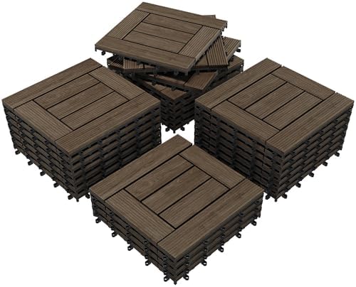 Yaheetech 27PCS Patio Floor Tiles Outdoor Interlocking Deck 12 x 12in,Wood