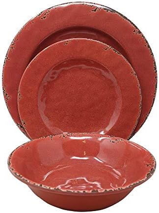 Gianna's Home 12 Piece Rustic Farmhouse Melamine Dinnerware Set, Service for 4 (Gray)