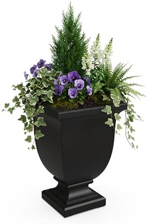 Mayne Augusta 26in Self-Watering Tall Square Urn Planter, Black