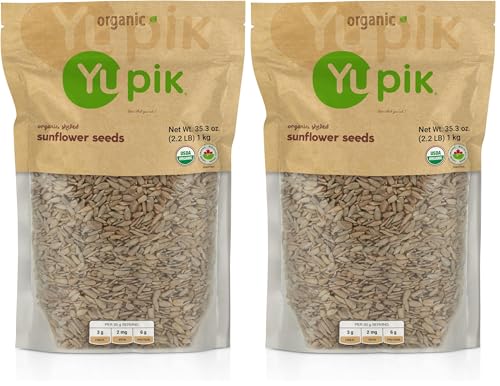 Yupik Organic Sunflower Seeds, No Shell, 2.2 lb (35.2 oz), Non-GMO, Vegan, Gluten-Free, Kosher, Raw Seeds, Salt-Free, Oil-Free, Source of Fiber & Iron, Healthy Snack, Ideal for Baking & Topping