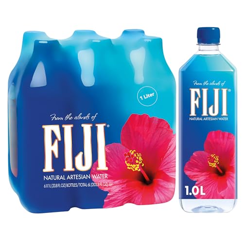 FIJI Natural Artesian Bottled Water, 1 Liter / 33.8 Fl Oz (Pack of 12) | 100% Natural Electrolytes, Large Water Bottles 12 Pack, Agua