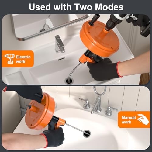 【2026 Upgraded】50 FT Drain Snake, Plumbing Snake Drain Auger Hair Clog Remover, Flexible Plumbing Snake Use Manually or Powered for Kitchen