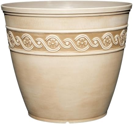 GROWSCAPE Corinthian Round Planter Pot w/Drainage Holes, 8" Desert Tan