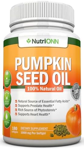 NutriONN Pumpkin Seed Oil - 1000MG - 180 Softgels - Cold-Pressed Natural Pumpkin Seed Oil - Natural Source of Essential Fatty Acids - Great for Hair