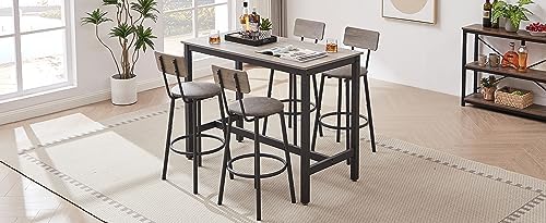 Bar Table Set with 4 Bar stools PU Soft seat with backrest, Grey, 47.24'' L x 23.62'' W x 35.43'' H
