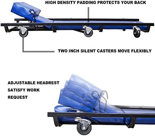 BIG RED TR6452 Torin Rolling Garage/Shop Creeper: 40" Padded Mechanic Cart with Adjustable Headrest and 6 Casters, Red