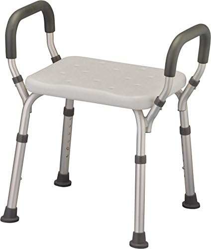 NOVA Bath & Shower Seat with Padded/Removable Arms - for Seniors, Handicap & Medical Use, Adjustable Height, Aluminum Frame, Non-Skid Safety