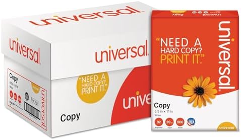 Universal 21200 Copy Paper, 92 Brightness, 20lb, 8-1/2 x 11, White (Case of 5000 Sheets)