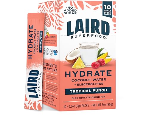 Laird Superfood HYDRATE Coconut Water Powder Drink Supplement with Coconut Water and Auqamin, All Natural, No Added Sugars, Gluten-Free, Non-GMO, Vegan, 8 oz. Bag, Pack of 1