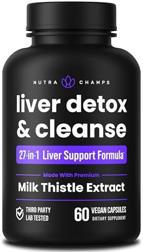 NutraChamps Liver Cleanse Detox & Repair Formula, 20+ Herbs: Milk Thistle Extract with Silymarin, Artichoke, Dandelion, Chicory Root Powder