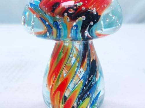 M Design Art Handcraft Huge Rainbow Colorful Layer Mushroom Glass Paperweight