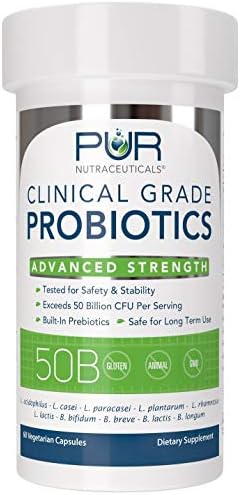 Clinical Grade Probiotics, 50 Billion CFUs, 60 Capsules | 10 Strains, Built-In Prebiotic, 2 Month Supply, All Natural, 100% Made in USA
