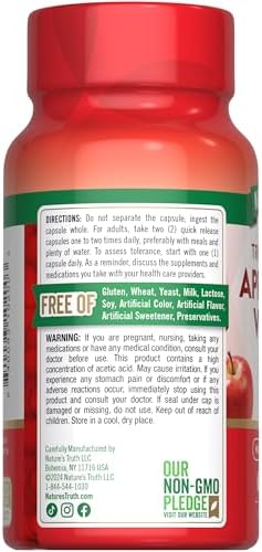 Nature's Truth Apple Cider Vinegar Capsules | 1200mg | Quick Release Pills | Non-GMO & Gluten Free Supplement | Non-GMO & Gluten Free Supplement
