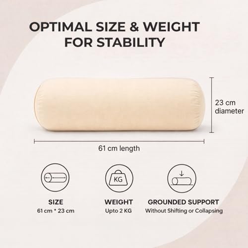 Yogikuti Iyengar Yoga Bolster Pillow – 100% Cotton Cylindrical Bolster for Restorative Yoga & Meditation – Firm & Durable Support Cushion with