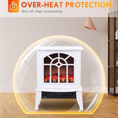 HOMCOM Electric Fireplace Stove 18" Freestanding Fireplace Heater Black | Realistic Flame, Overheating Protection, Portable, 750W/1500W