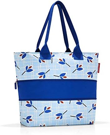 reisenthel Shopper E1, Expandable 2-in-1 Tote, Converts from Handbag to Oversized Carryall, Leaves Blue