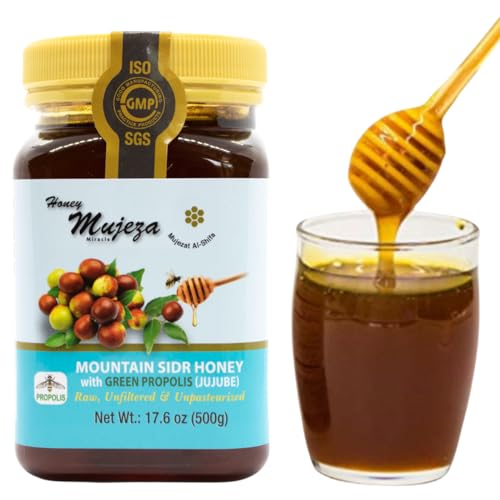 Authentic Mountain Sidr Honey with Propolis – Jujube Honey, Supports Mental Health, Memory and Cognition, 100% Natural, Raw Liquid Honey, Gluten Free (250g/ 8.8 oz)