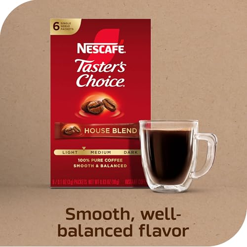 NESCAFÉ Taster's Choice, Instant Coffee Packets, Light Medium Roast Coffee, House Blend