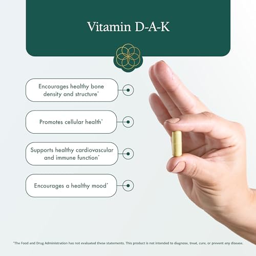 Natura Health Products D-A-K ADK Vitamin D3 5000 IU K2 K1 & A 60 Capsules | 50 mcg K2, 550 mcg K1 and 1000 IU A support calcium metabolism, bone