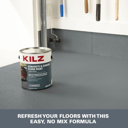 KILZ 1-Part Epoxy Concrete & Garage Floor Paint, Slate Gray, 1 Gallon