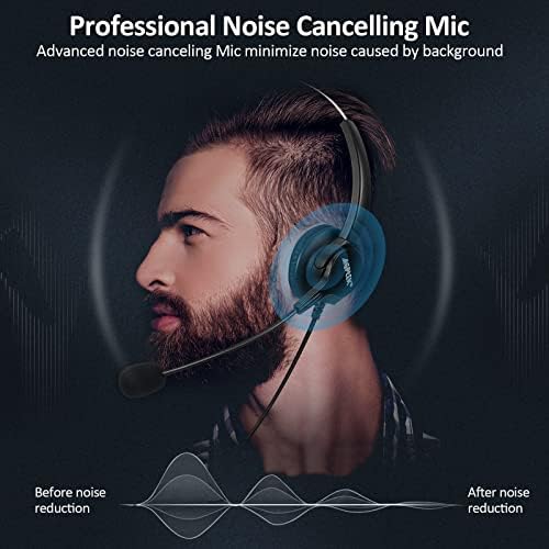 AGPTEK® Hands-Free Call Center Noise Cancelling Corded Headset | with Microphone, Monaural Headset Headphone for Desk Telephone, with 4-Pin RJ9 Crystal Head