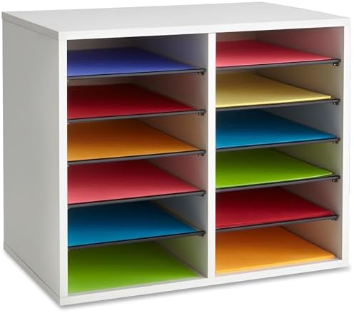 Safco® Wood Adjustable 12-Compartment Literature Organizer, 16" H x 19 1/2" W x 12" D, Gray