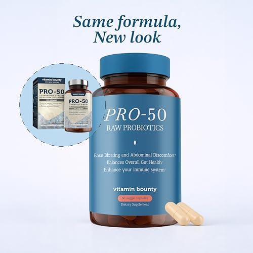 Vitamin Bounty Pro-50 Probiotic 50 Billion CFU - 13 Strain Supplement for Men & Women + Prebiotics - Digestive Health & Gut Support - Lactobacillus & Bifidobacterium - Delayed Release Capsules, 2 Pack