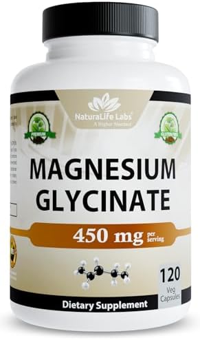 NaturaLife Labs Magnesium Glycinate - 450 mg per Serving – 120 Vegan Capsules - Non-GMO, Gluten-Free, Vegan