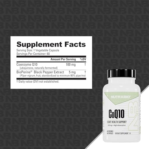 NutraBio CoQ10 Dietary Supplement, Healthy Heart Function & Cellular Energy Production, 100mg - 60 Capsules