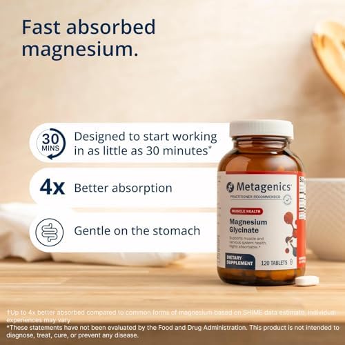 Metagenics Magnesium Glycinate 100mg-Highly Absorbable Magnesium Supplement for Sleep, Stress Relief & Muscle Relaxation - Bone, Heart & Nerve Health-Non-GMO, Gluten-Free-120 Tablets