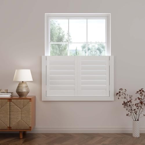 TWOPAGES Cafe Plantation Shutters for Interior Window, Custom Wood Blinds | Made to Oder, Wood Blinds, Adjustable Louvers, Cafe Half Window Design
