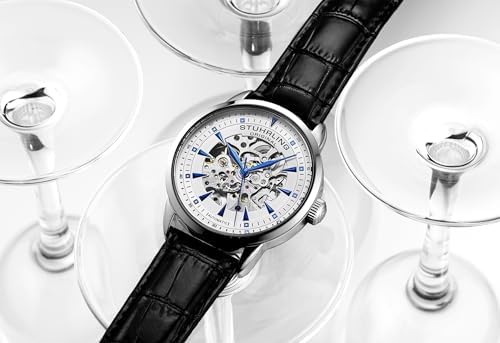 Stuhrling Original Mens Skeleton Automatic Dress Watch with Alligator Embossed Leather Strap Skeleton Dial
