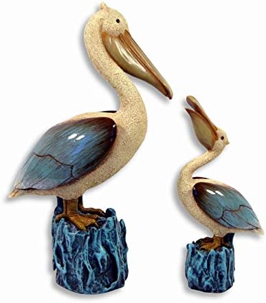 SC Hand Painted Pelican Bird with Baby Figurine 11.75" & 7.25" (Set of 2)