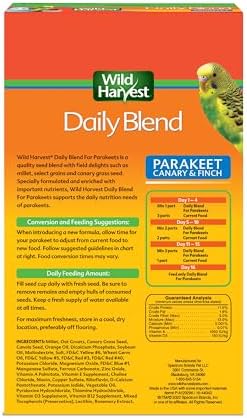 Wild Harvest Daily Blend Nutrition Diet Parakeet, Canary And Finch, Bird Food, 5 Pounds