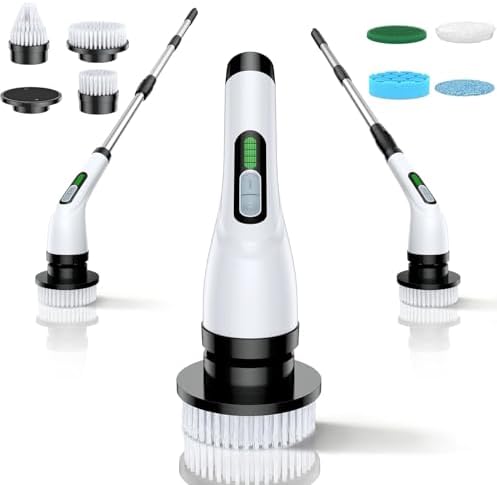 Electric Spin Scrubber for Bathroom: Shower Scrubber with Long Handle | Dual Speed Cordless Power Cleaning Scrub, 7 Brush Heads