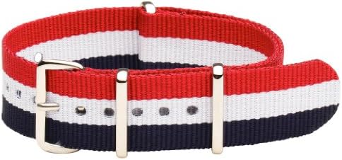Clockwork Synergy® - Classic SS Nylon Ballistic Watch Band Straps - Red/White/Blue - 22mm Interchangeable Replacement Military Watch Strap